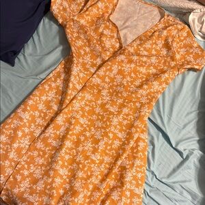 Floral Orange Wrap Dress